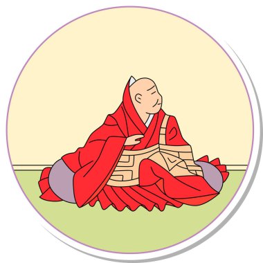 Sticker style circular Hyakunin Isshu Jakuren Hoshi clipart