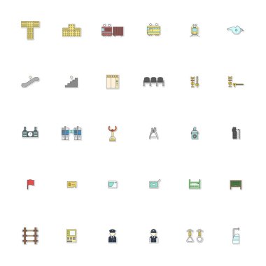 Çıkartma istasyonu bağlantılı simge illüstrasyon seti