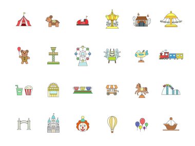 Renk parkı ilgili illüstrasyon simgesi seti