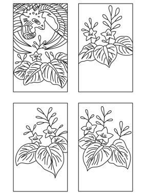 Aralık çizgisi Hanafuda simgesi seti çiziyor