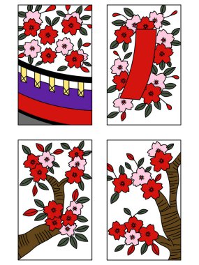 Mart rengi Hanafuda simgesi seti