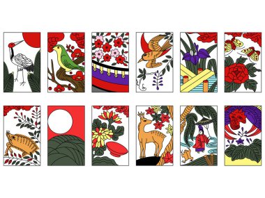 12 tip renk Hanafuda simgesi seti