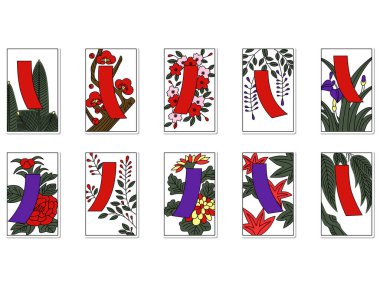 Kırmızı kısa mavi çıkartma hanafuda simgesi seti