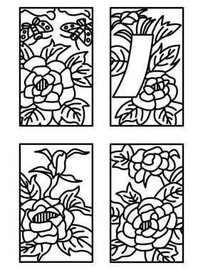 June line drawing simple hanafuda icon set clipart