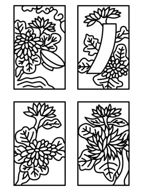 Eylül satırı basit Hanafuda simgesi seti çiziyor