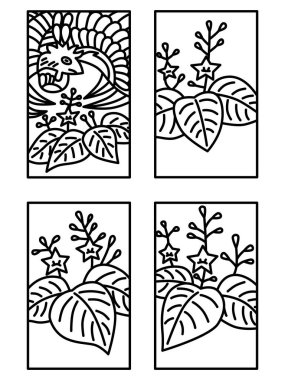 Aralık çizgisi basit Hanafuda simgesi seti çiziyor