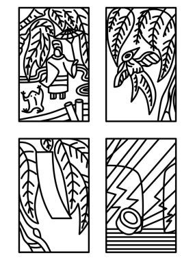 November line drawing simple hanafuda icon set clipart