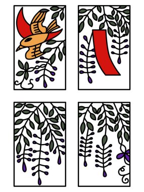 Nisan rengi basit Hanafuda simgesi seti