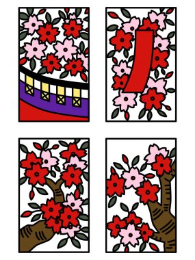 Mart rengi basit Hanafuda simgesi seti