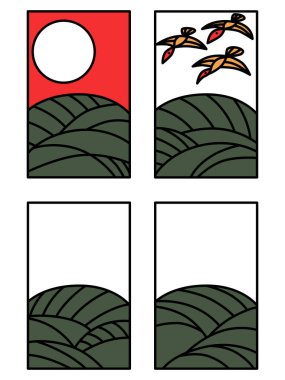 August color simple hanafuda icon set clipart