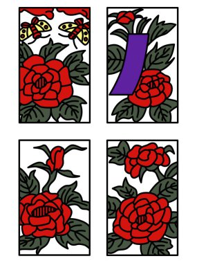 Haziran rengi basit Hanafuda simgesi seti