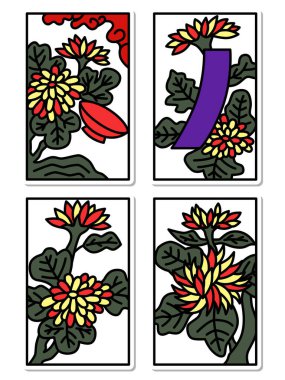 Eylül çıkartması basit Hanafuda simgesi seti