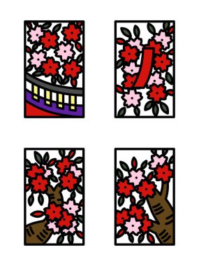 Mart rengi mini Hanafuda simgesi seti