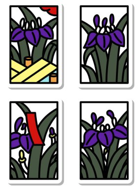 Yapıştırma mini hanafuda simgesi seti