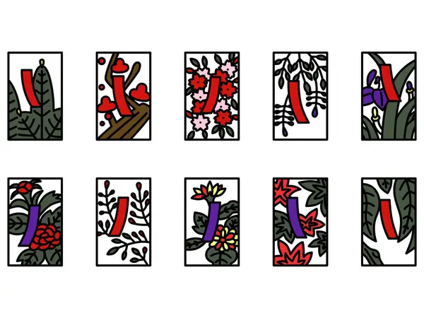 Kırmızı kısa mavi kısa renk mini Hanafuda simgesi seti