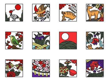 Kare renk Hanafuda simgesi seti