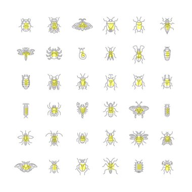 Mini insect icon set outline clipart