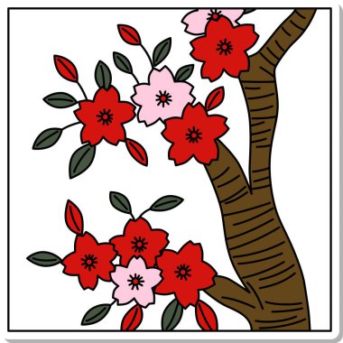 Sticker square hanafuda Yayoi cherry blossom March cherry blossom dregs clipart