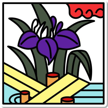 Etiket Meydanı Basit Hanafuda Iris Yatsuhashi Moriwa Satsuki May Iris ve Yatsuhashi