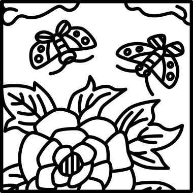 Çizgi karesi basit Hanafuda Minazuki şakayık kelebeği Haziran şakayığı ve kelebek