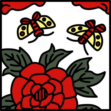 Color square simple Hanafuda Minazuki Peony Butterfly June Peony and butterfly clipart