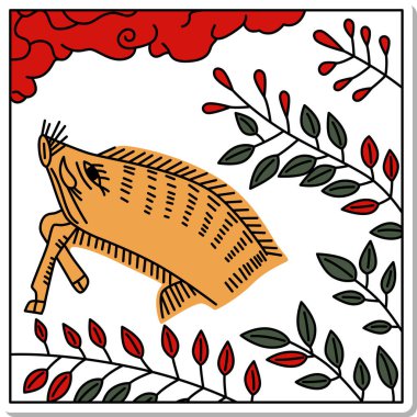 Etiketli Hanafuda Bunzuki Hagi Yaban domuzu Temmuz Hagi ve Yaban Domuzu