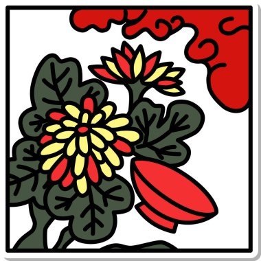 Sticker square simple hanafuda Nagatsuki chrysanthemum cup September chrysanthemum and cup clipart