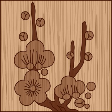 Ahşap oymalı Hanafuda Kisaragi eriği Şubat eriği artıkları