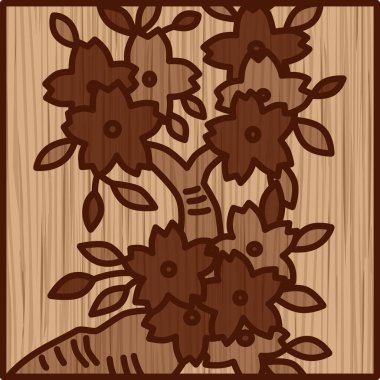 Ağaç oyma kare basit Hanafuda Yayoi kiraz çiçeği Mart kiraz çiçeği süprüntüleri