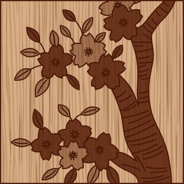 Ağaç oyma kare Hanafuda Yayoi kiraz çiçeği Mart kiraz çiçeği süprüntüleri