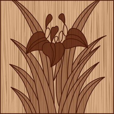 Wood carving square hanafuda, iris, Moriwaka, Satsuki, May, iris dregs clipart