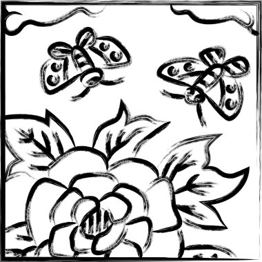 Fırça şeklinde kare şeklinde basit Hanafuda, Minazuki, şakayık, kelebek, Haziran, şakayık ve kelebek