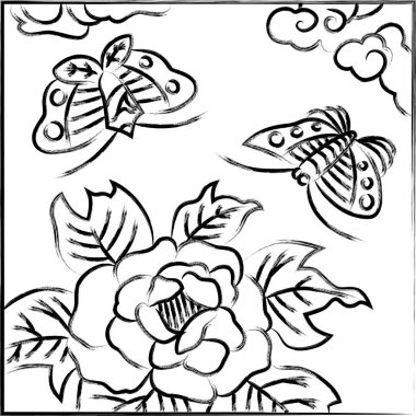 Fırça ile yazılmış kare Hanafuda, Minazuki, şakayık, kelebek, Haziran, şakayık ve kelebek