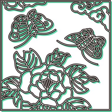 Color Shadow Square Hanafuda Minazuki Peony Butterfly June Peony and Butterfly clipart