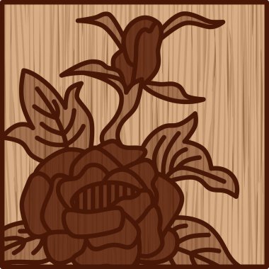 Wood carving square simple hanafuda Minazuki peony June peony scum clipart