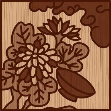 Wood carving square simple hanafuda Nagatsuki chrysanthemum cup September chrysanthemum and cup clipart