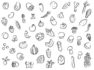 Fırça ile yazılmış sebze mantarı ikonu seti