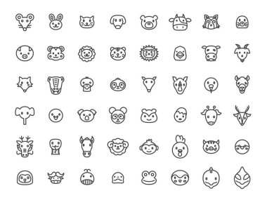 Line drawing mini animal illustration icon set clipart