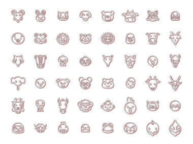 Renk gölgesi mini hayvan resimleme simgesi seti