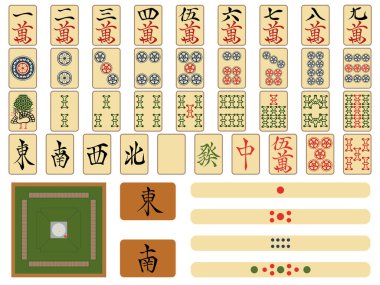  Antika stil eski mahjong döşeme simgesi seti