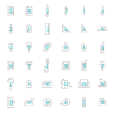 Outline school tools related icon set clipart