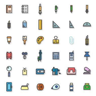 Sticker school tools related icon set (no background) clipart