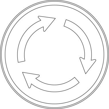 Bir işaretin tek çizili çizimi - Dairesel bir kavşakta sağ el trafiği