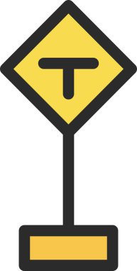 T şeklinde bir yol kavşağı olan küçük bir tabelanın tek bir çizimi