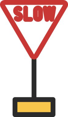 Bir direkli mini tabelanın tek bir çizimi - Yavaşla - Öncelikli yol ileride