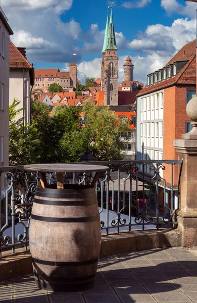 Stare Średniowieczne Budynki Historycznej Części Miasta Słoneczny Dzień Norymberga Bawaria — Zdjęcie stockowe