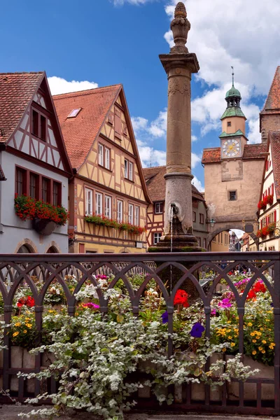 Fasády Starých Středověkých Domů Historické Části Města Rothenburg Der Tauber — Stock fotografie