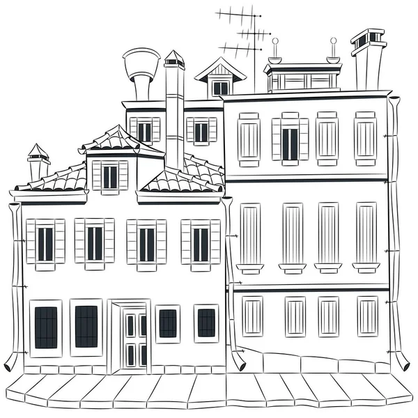 在白色背景下隔离的古老传统房屋的立面景观 威尼斯 意大利 矢量说明 — 图库矢量图片