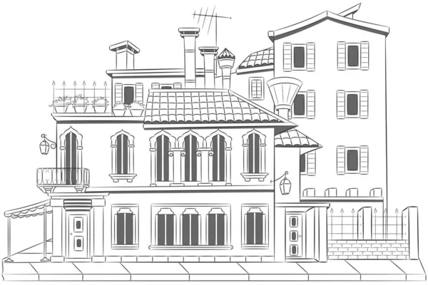 Рисунок Фасадов Старинных Традиционных Домов Изолирован Белом Фоне Венеция Италия — стоковый вектор
