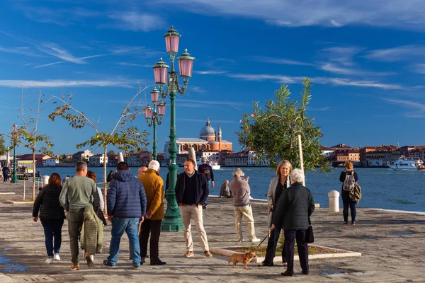 意大利威尼斯 2022年11月6日 许多游客在阳光明媚的城市路基上游览 — 图库照片
